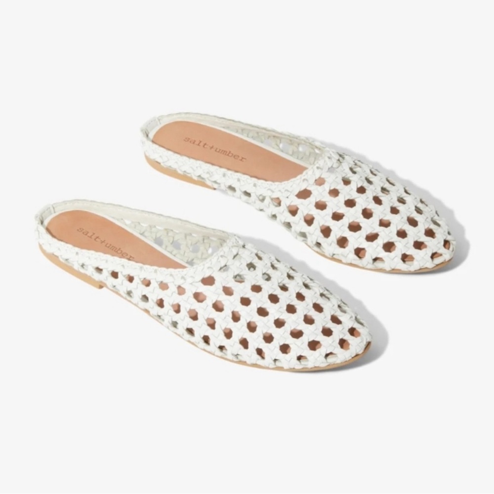 Salt + Umber White Woven Leather Mule